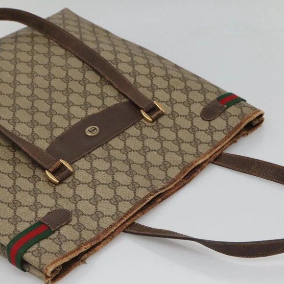 GUCCI GG Supreme Web Sherry Line Tote Bag PVC Beige Gold 39 02 091 Auth - Picture 4 of 15